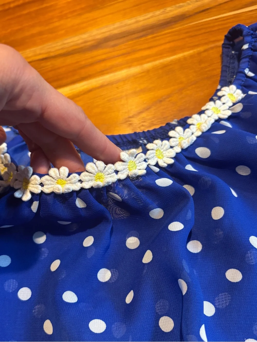 Girls Blue Polka Dot Daisy Top
